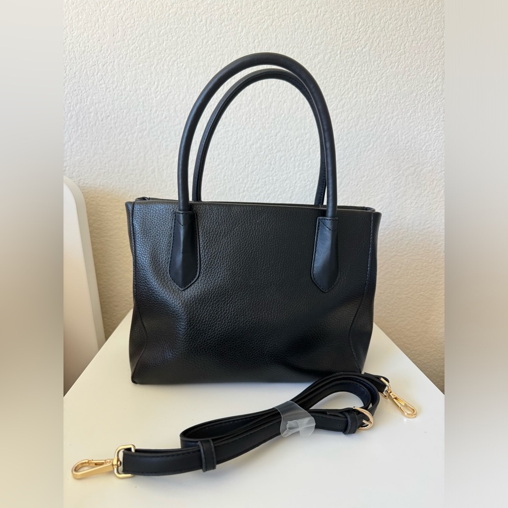 A New Day Black Satchel Handbag with removable strap gold tone